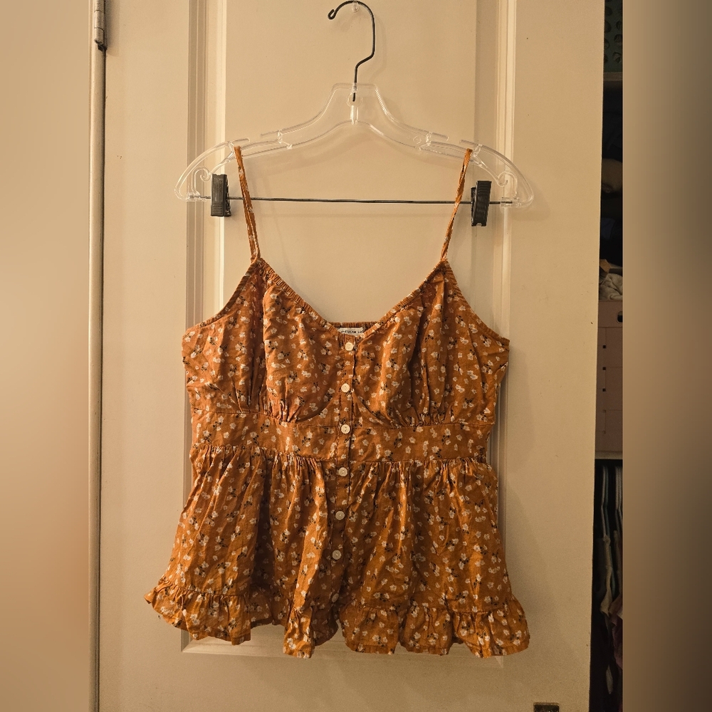 American Eagle Floral Cami Top Sz M Rust With White Flowers
